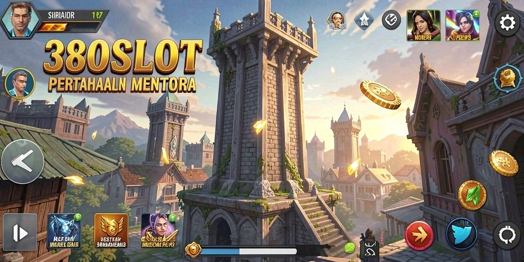 Tampilan gameplay seru dari Tower Defense 380SLOT saat mempertahankan menara.