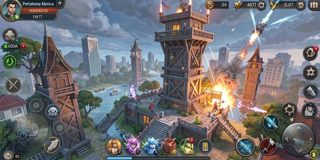 Tampilan gameplay FAV77 yang menegangkan dalam mempertahankan menara.