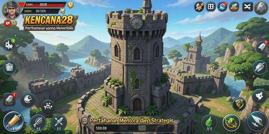 Tampilan gameplay menara pertahanan KENCANA28 yang penuh aksi dan strategi.