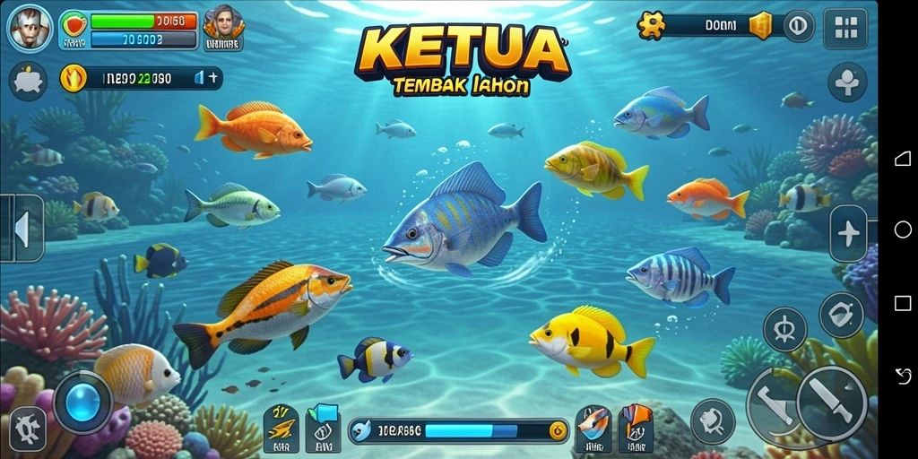 Tangkapan layar gameplay KETUA menampilkan aksi menembak ikan yang mendebarkan.