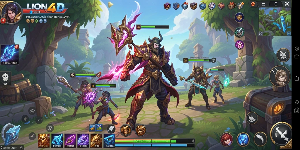 Gameplay LION4D yang seru dengan aksi pertarungan mendebarkan.