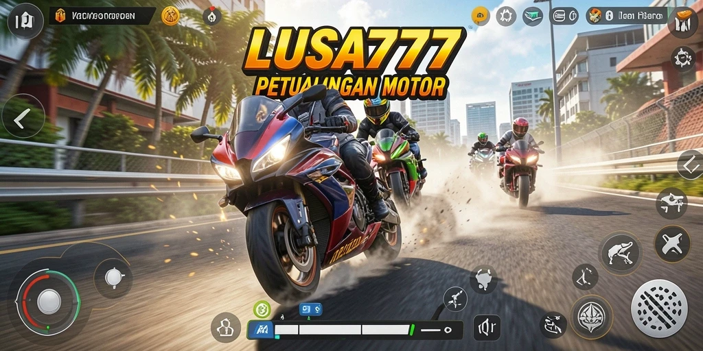 Gameplay mendebarkan dari LUSA777 dengan balapan motor yang intens.