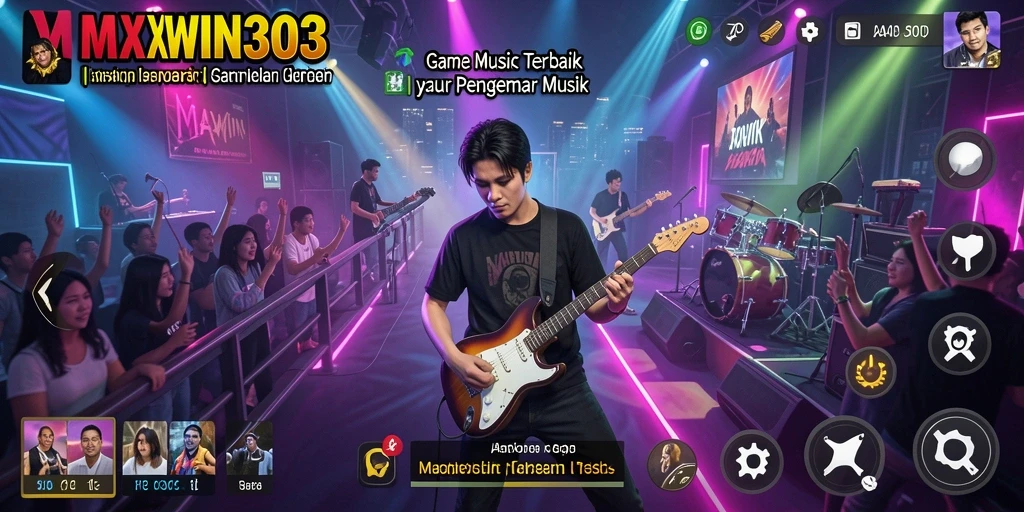 Tampilan gameplay <strong>MAXWIN303</strong> yang seru dan interaktif dengan musik.