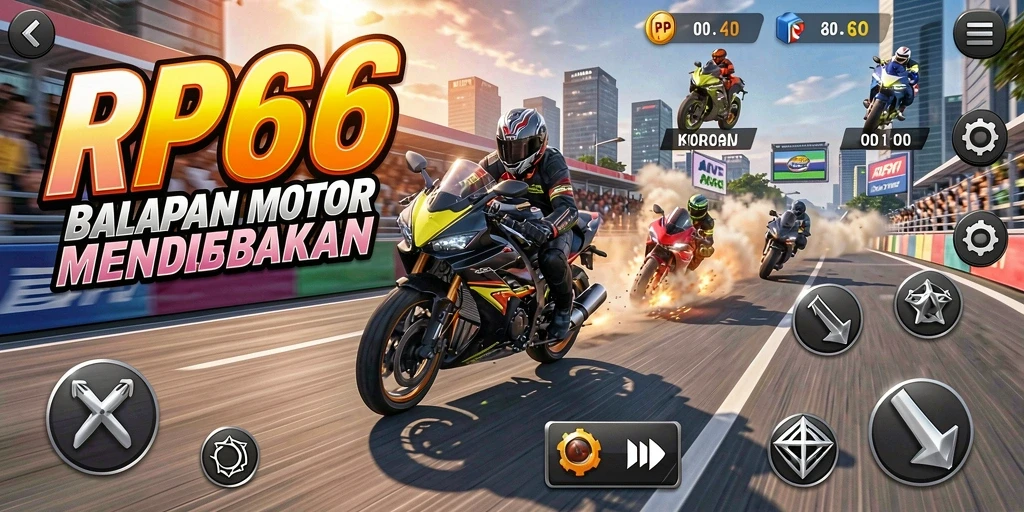 Screenshot yang menampilkan aksi balapan motor yang cepat dan mendebarkan.